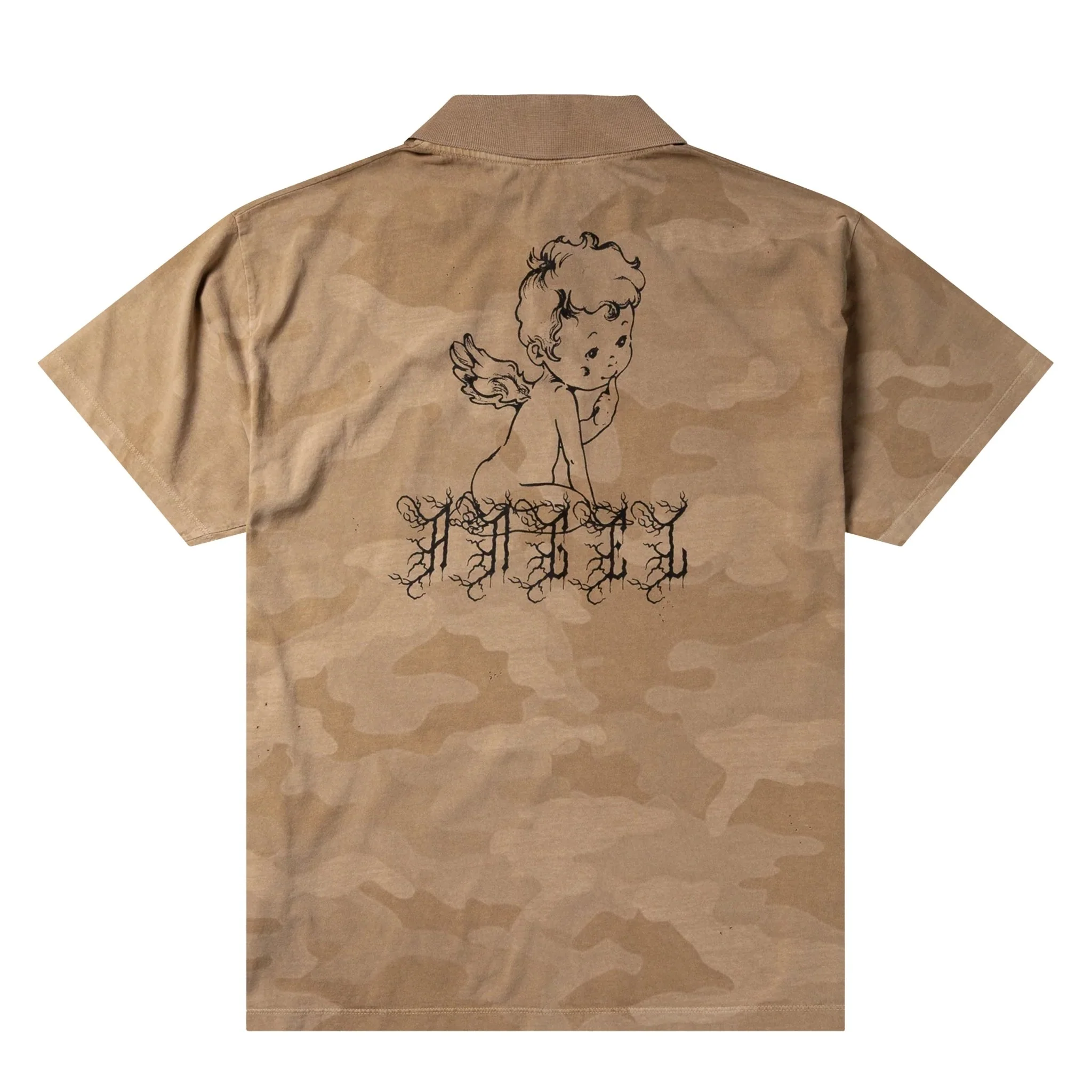 Aries Womens Aged Angel Camo S/S Polo Shirt Desert - Image 2