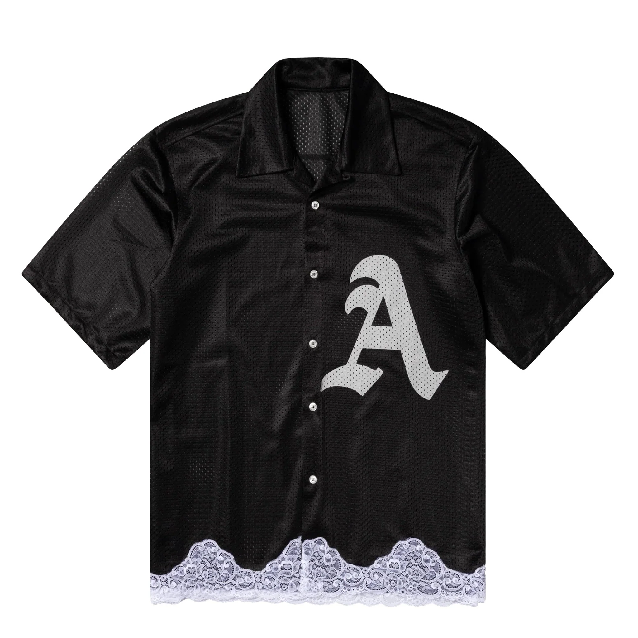 Aries Womens Gothic Lace Airtex Hawaiian Shirt Black