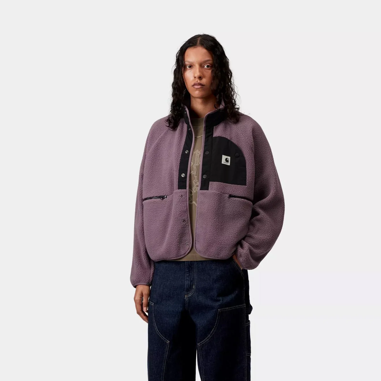 Carhartt WIP Womens Flynn Fleece Jacket Phlox / Black - Image 3
