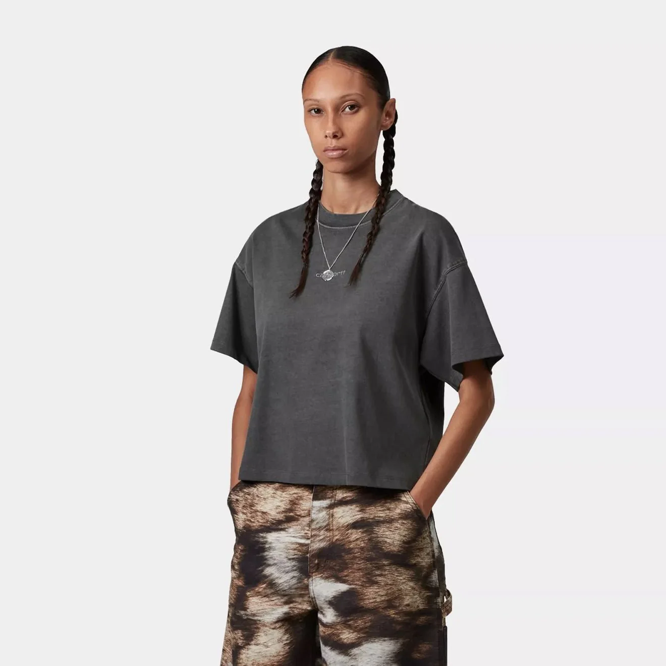 Carhartt WIP Womens S/S Benton T-Shirt Graphite Garment Dyed - Image 3