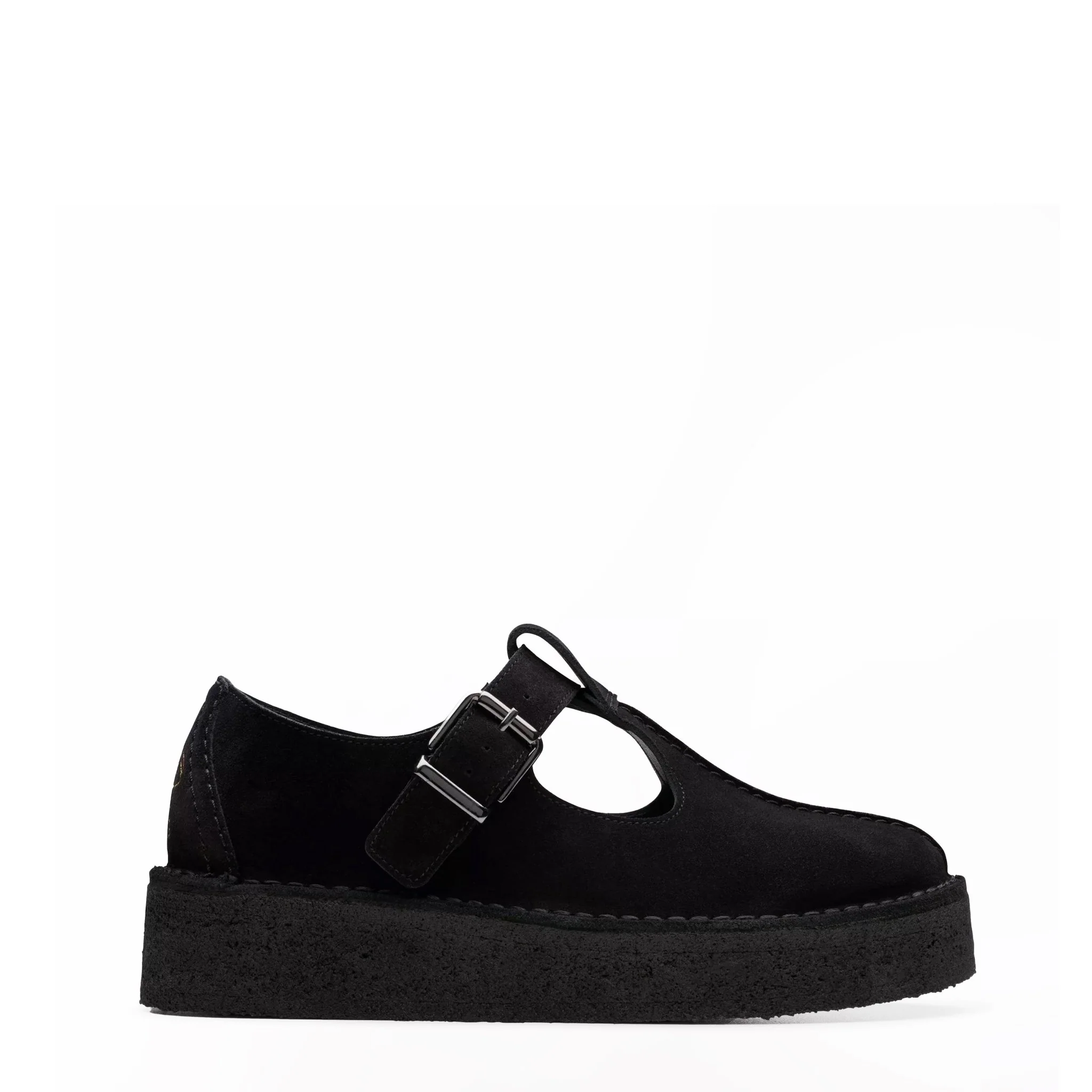 Clarks Originals Womens The Trek Wedge T-Bar Black Suede