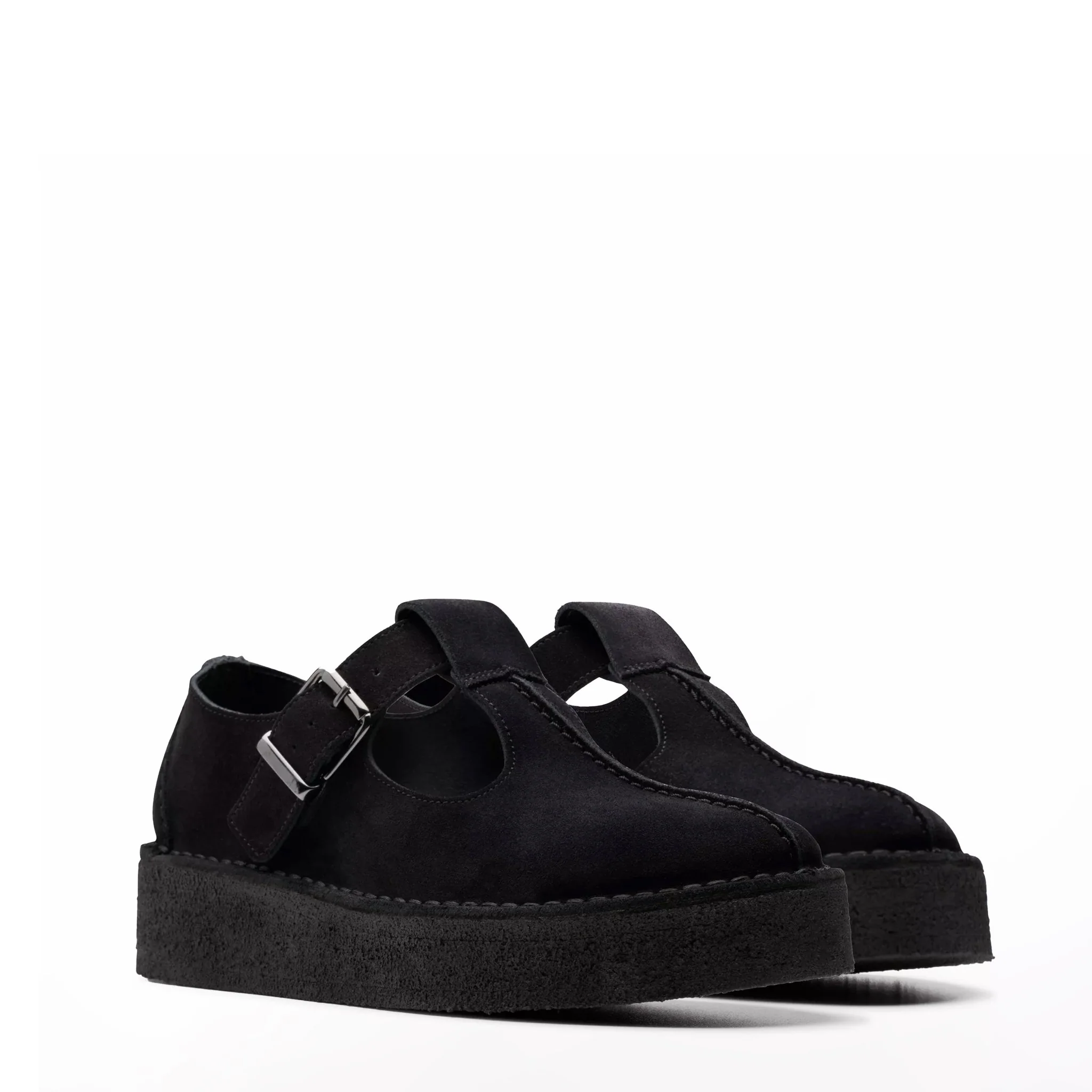Clarks Originals Womens The Trek Wedge T-Bar Black Suede - Image 2