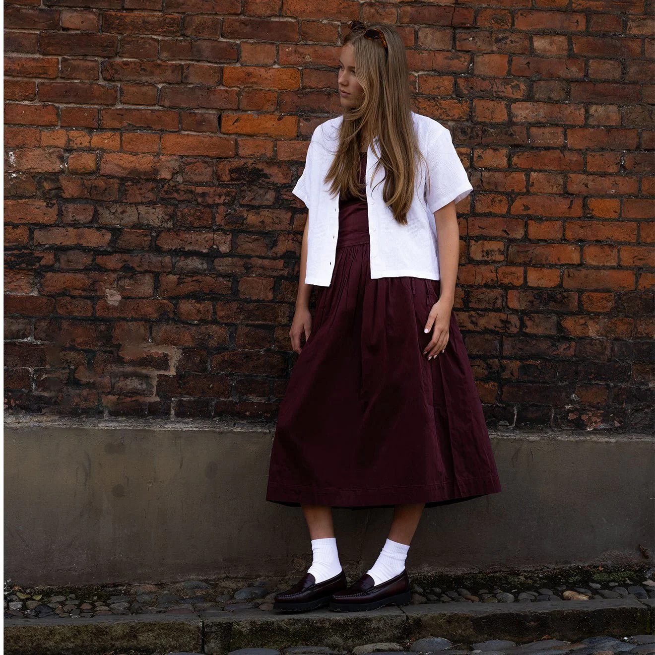 Damson Madder Angelina Cotton Satin Dress Fig - Image 6