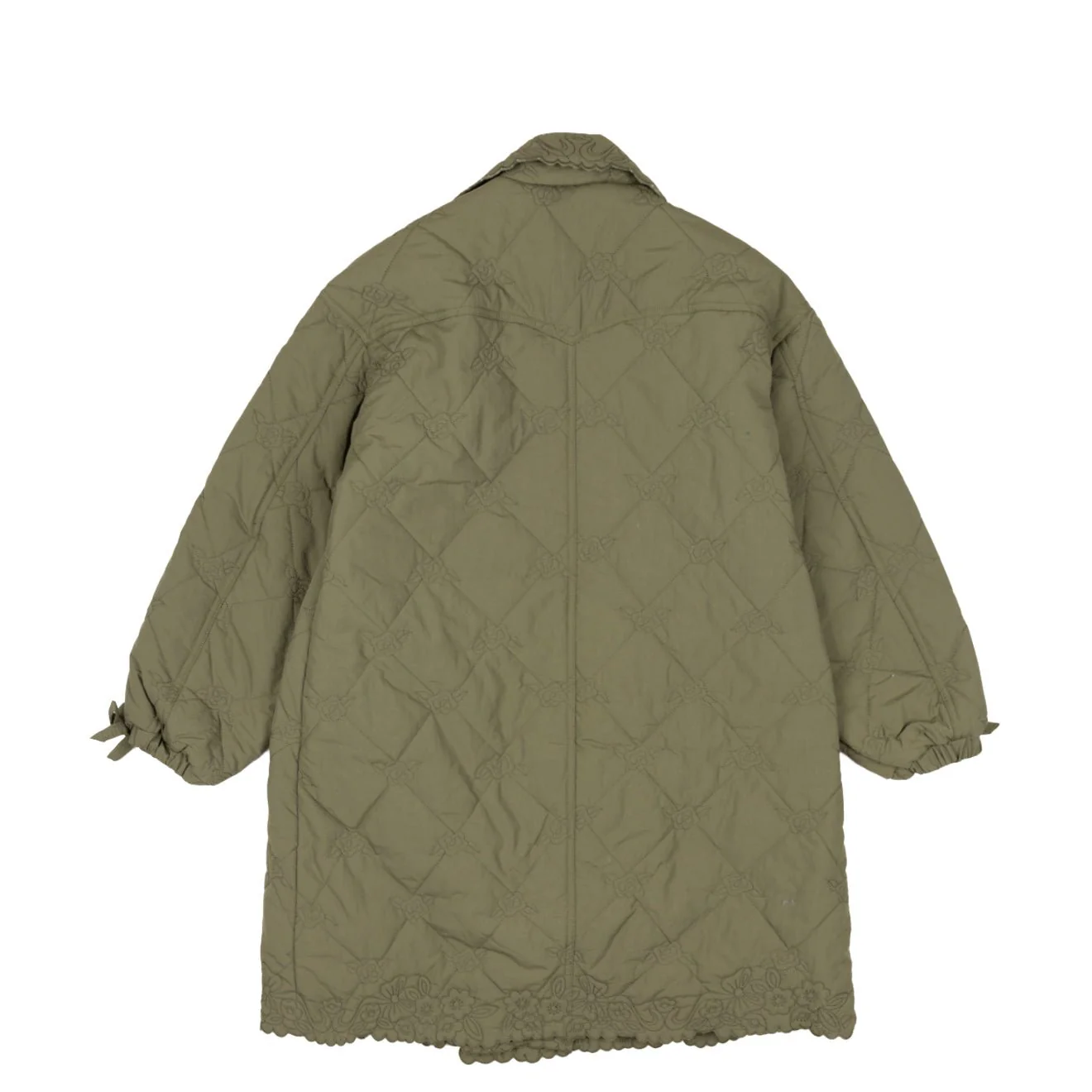 Damson Madder Avery Embroidered Quilted Coat Olive - Image 2