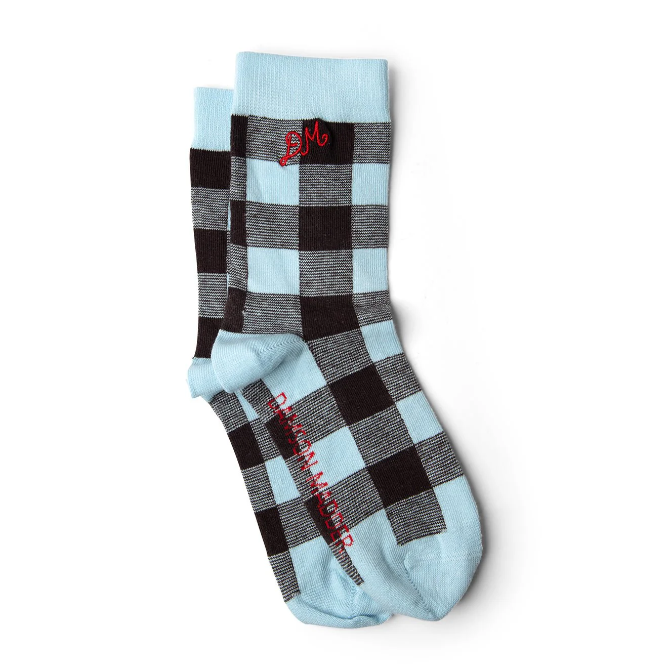 Damson Madder Gingham Socks-Pale Blue / Choc Multi