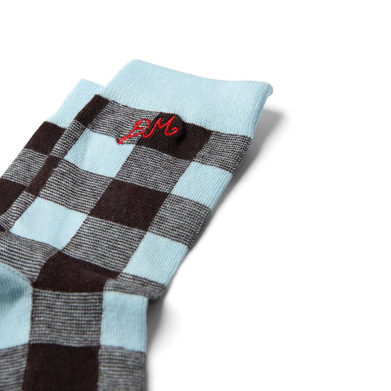 Damson Madder Gingham Socks-Pale Blue / Choc Multi - Image 2