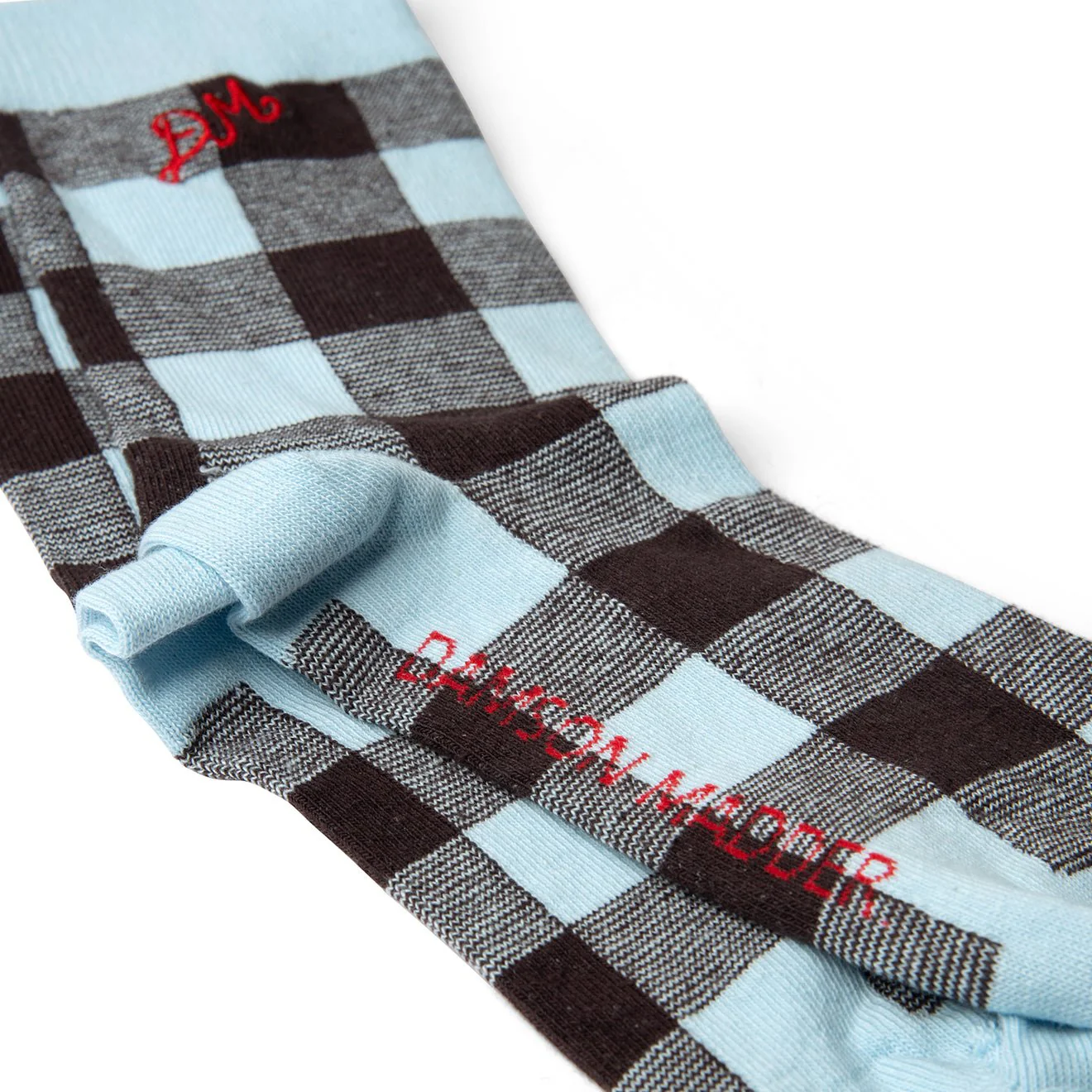 Damson Madder Gingham Socks-Pale Blue / Choc Multi - Image 3