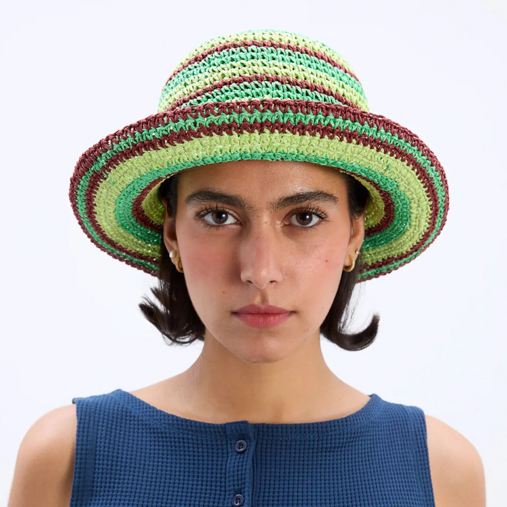 Damson Madder Raffia Bucket Hat Tropical Stripe - Image 2