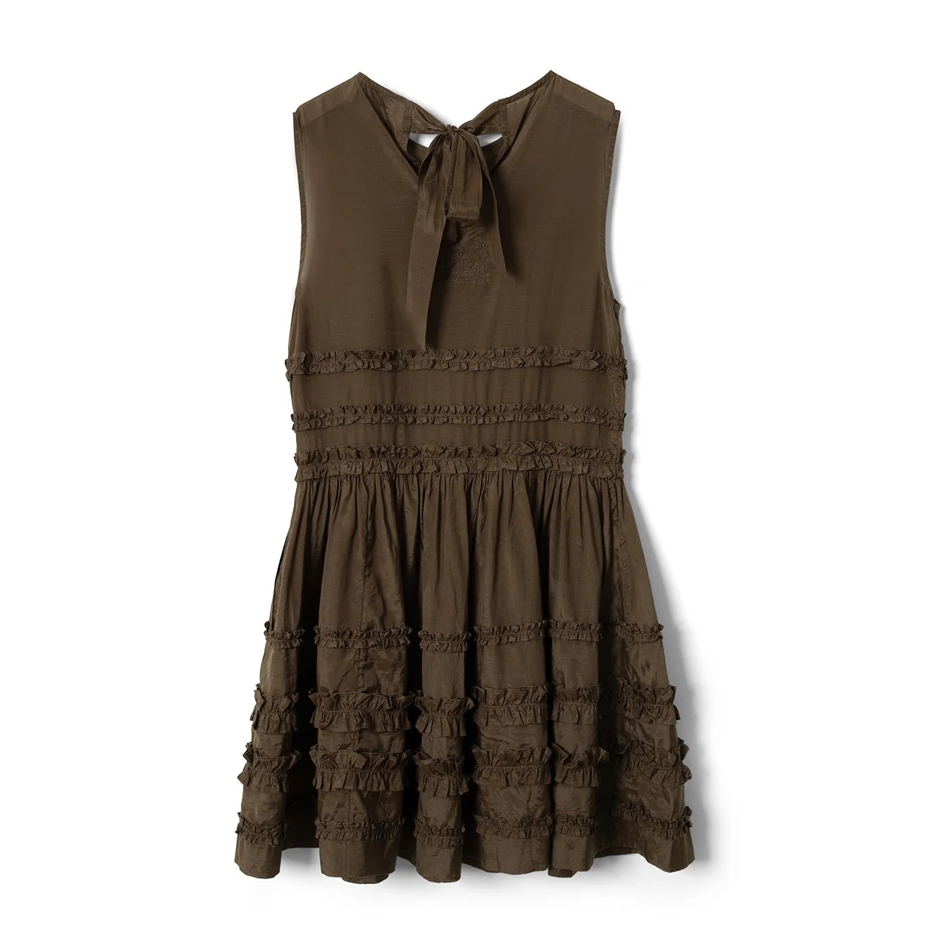 Damson Madder Reed Drop Waist Ruffle Midi Dress Sheer Choc - Image 2