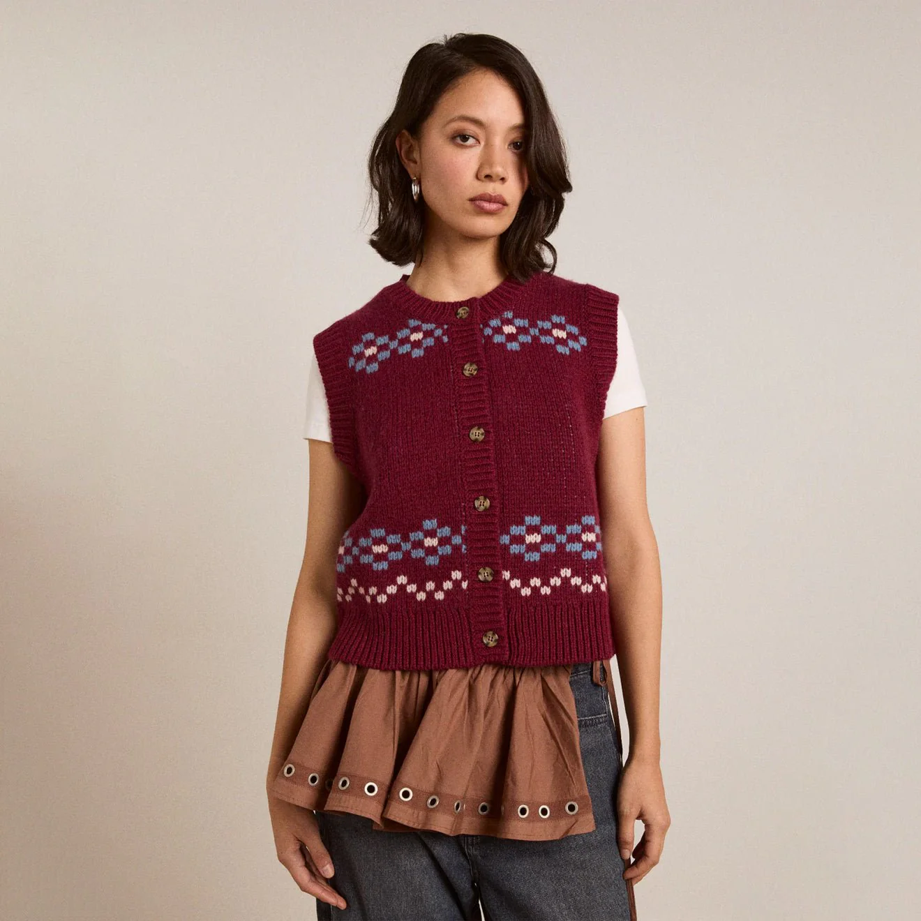Damson Madder Sofie Wool Vest Novelty Intarsia - Image 4