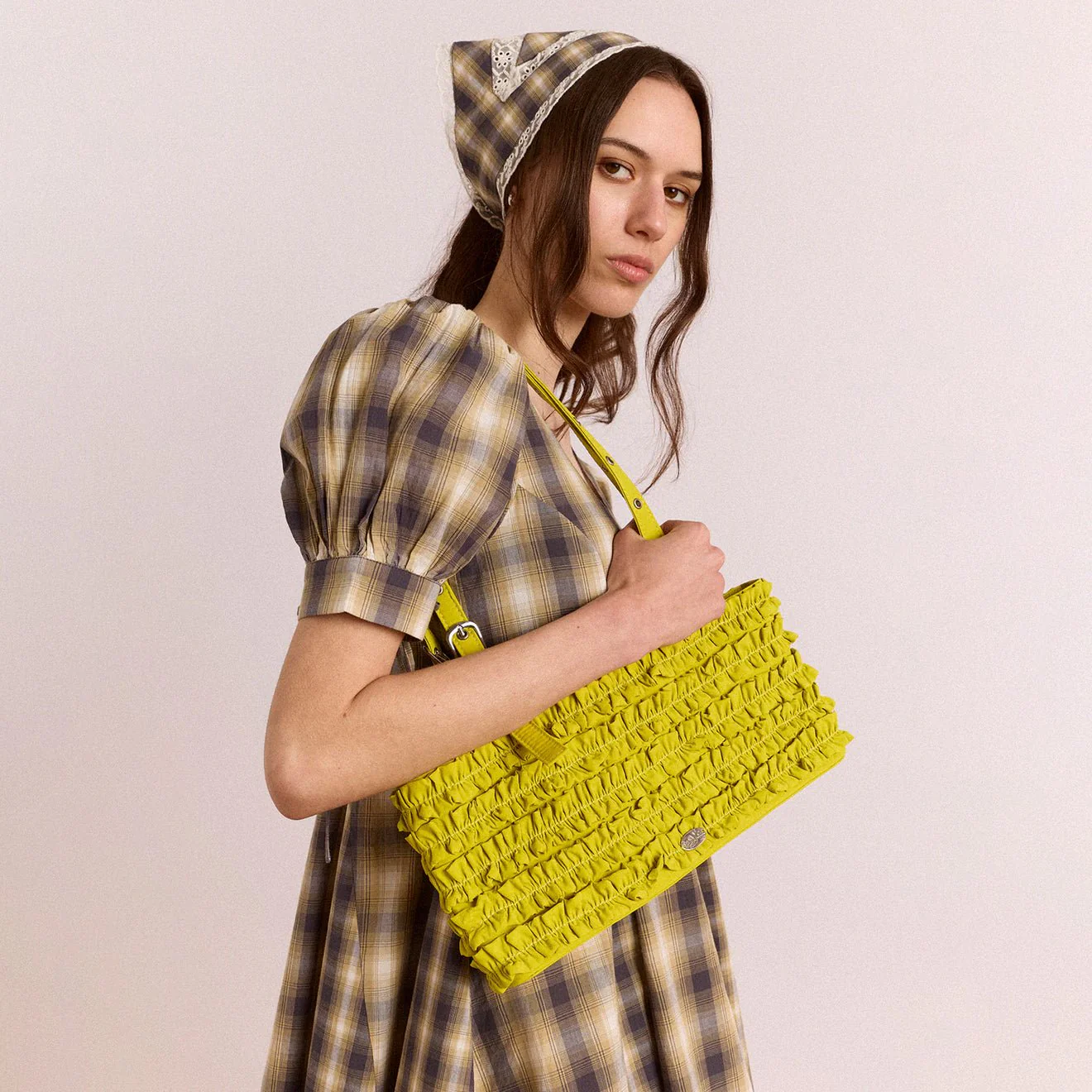 Damson Madder Sophia Ruffle Bag Chartreuse - Image 6
