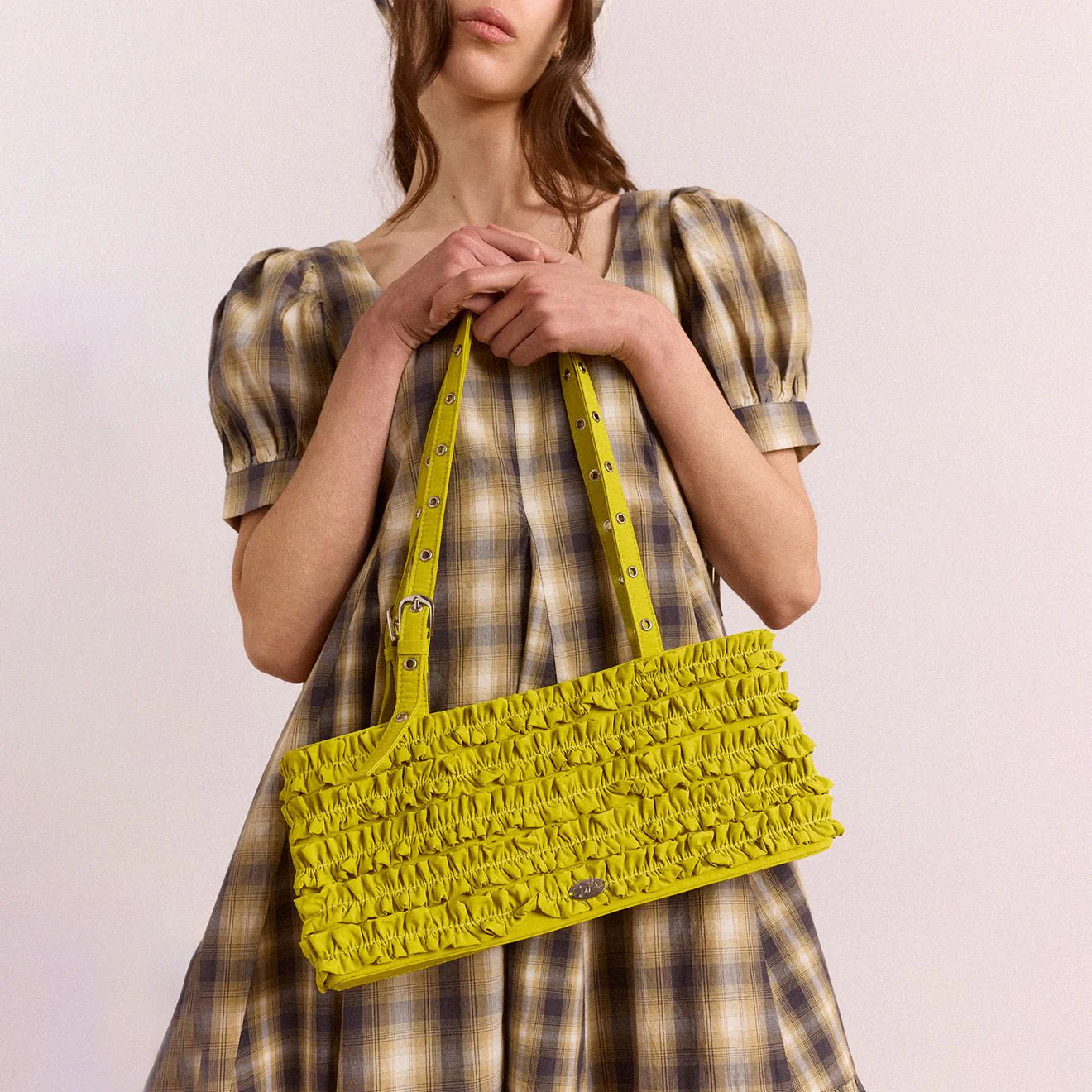 Damson Madder Sophia Ruffle Bag Chartreuse - Image 7