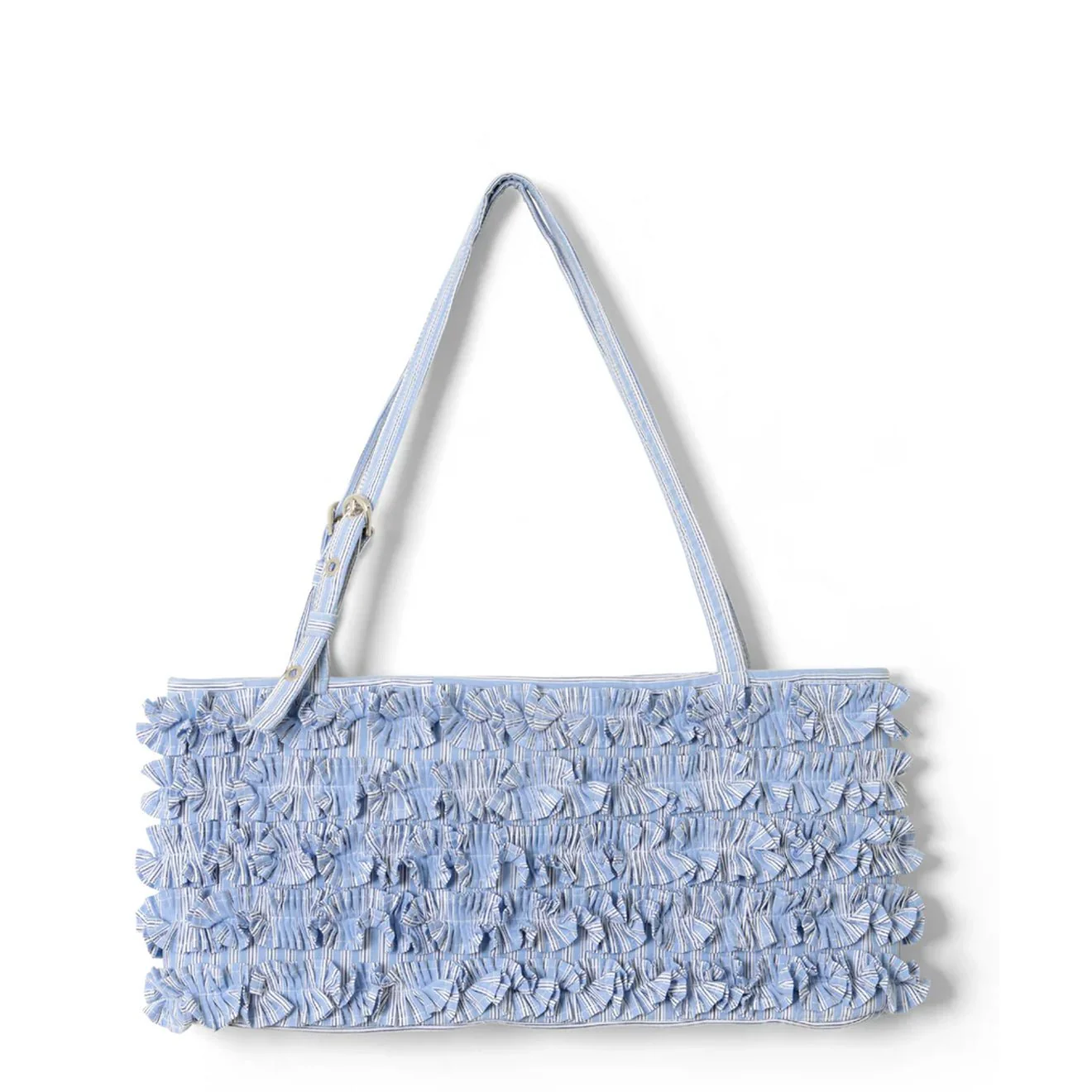 Damson Madder Sophia Ruffle Baguette Bag Blue Business Stripe - Image 2