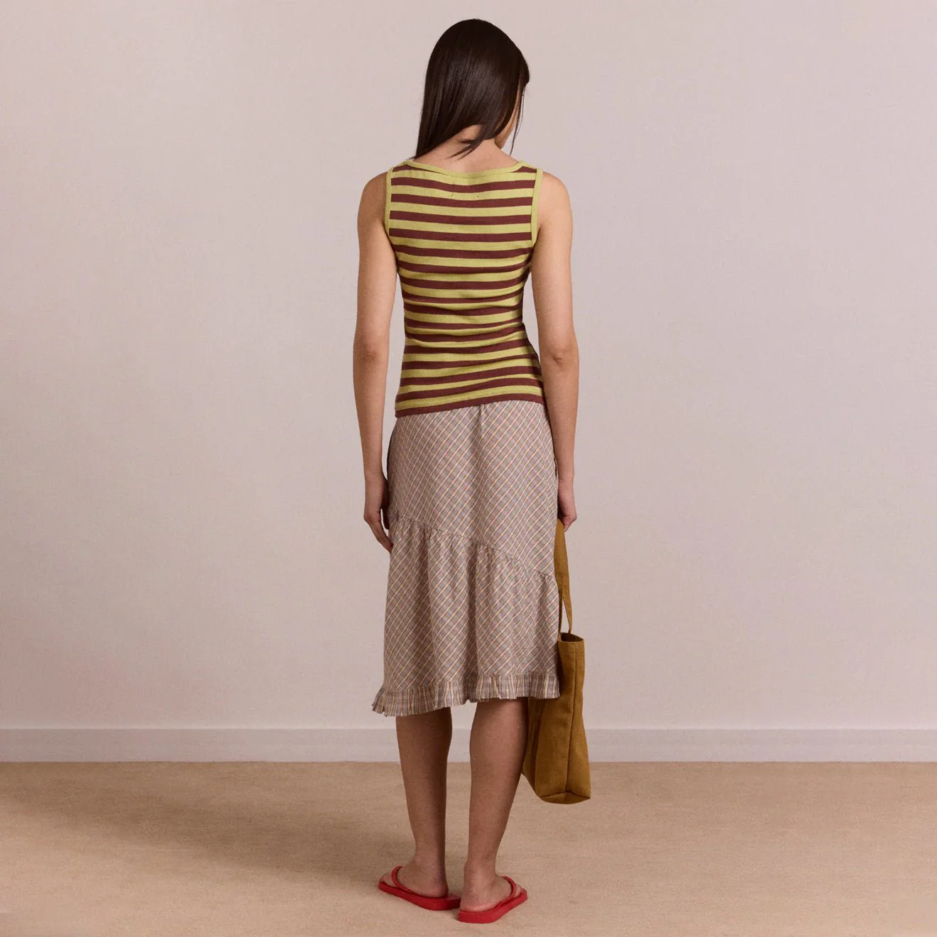 Damson Madder Womens Sigourney Ruffle Spiral Skirt Ginger Check - Image 5