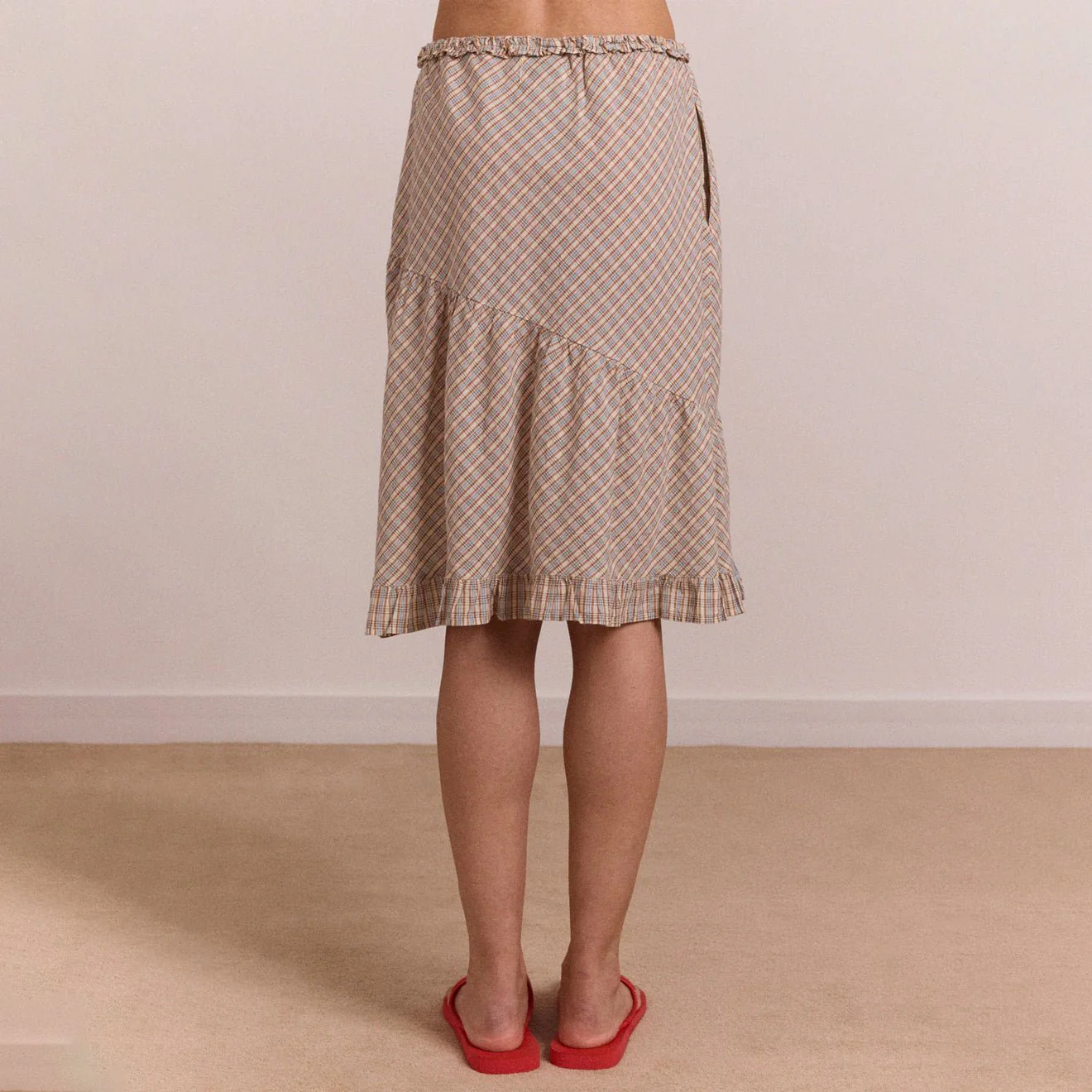 Damson Madder Womens Sigourney Ruffle Spiral Skirt Ginger Check - Image 7