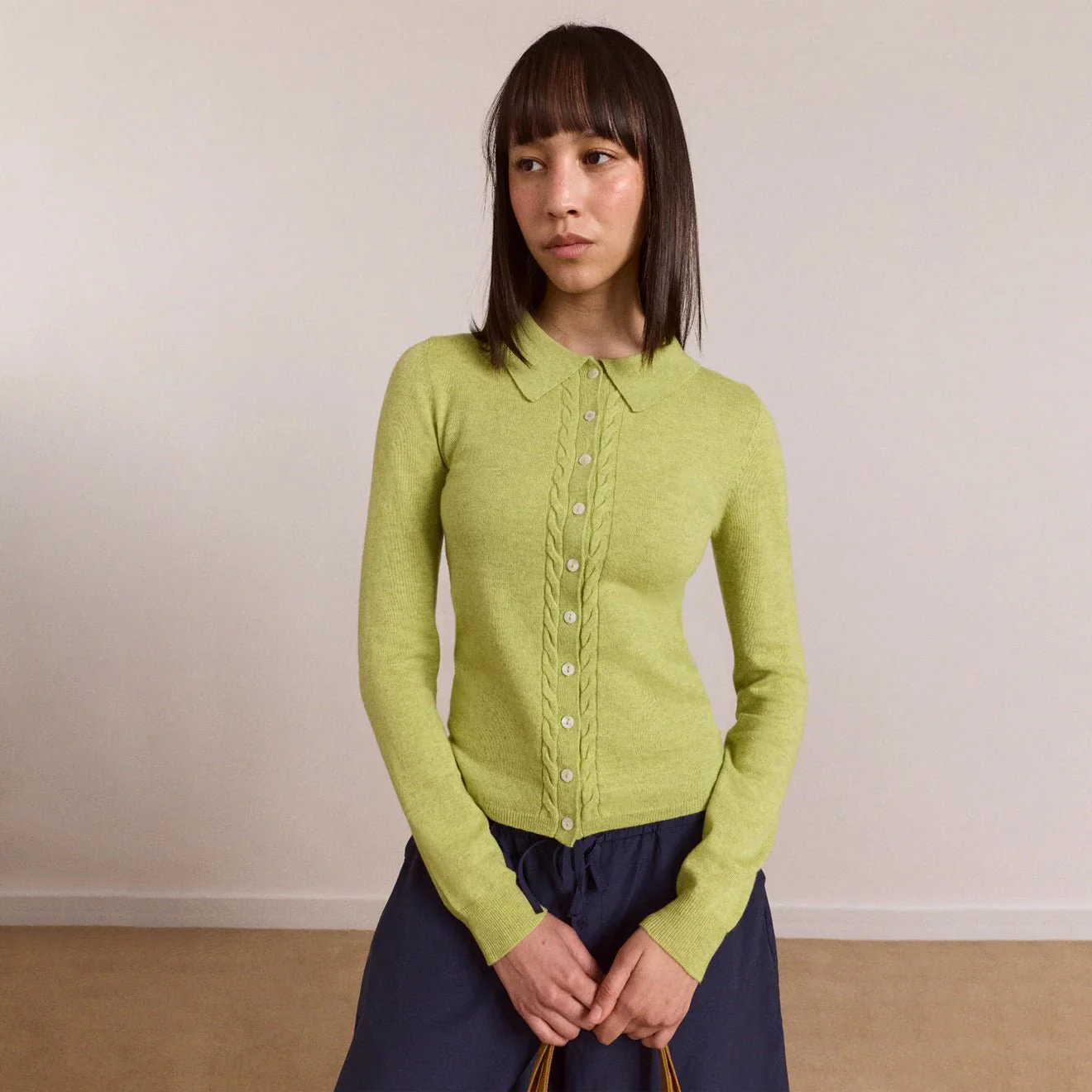 Damson Madder Womens Voula Wool And Cashmere Blend Cardigan Lime - Image 6