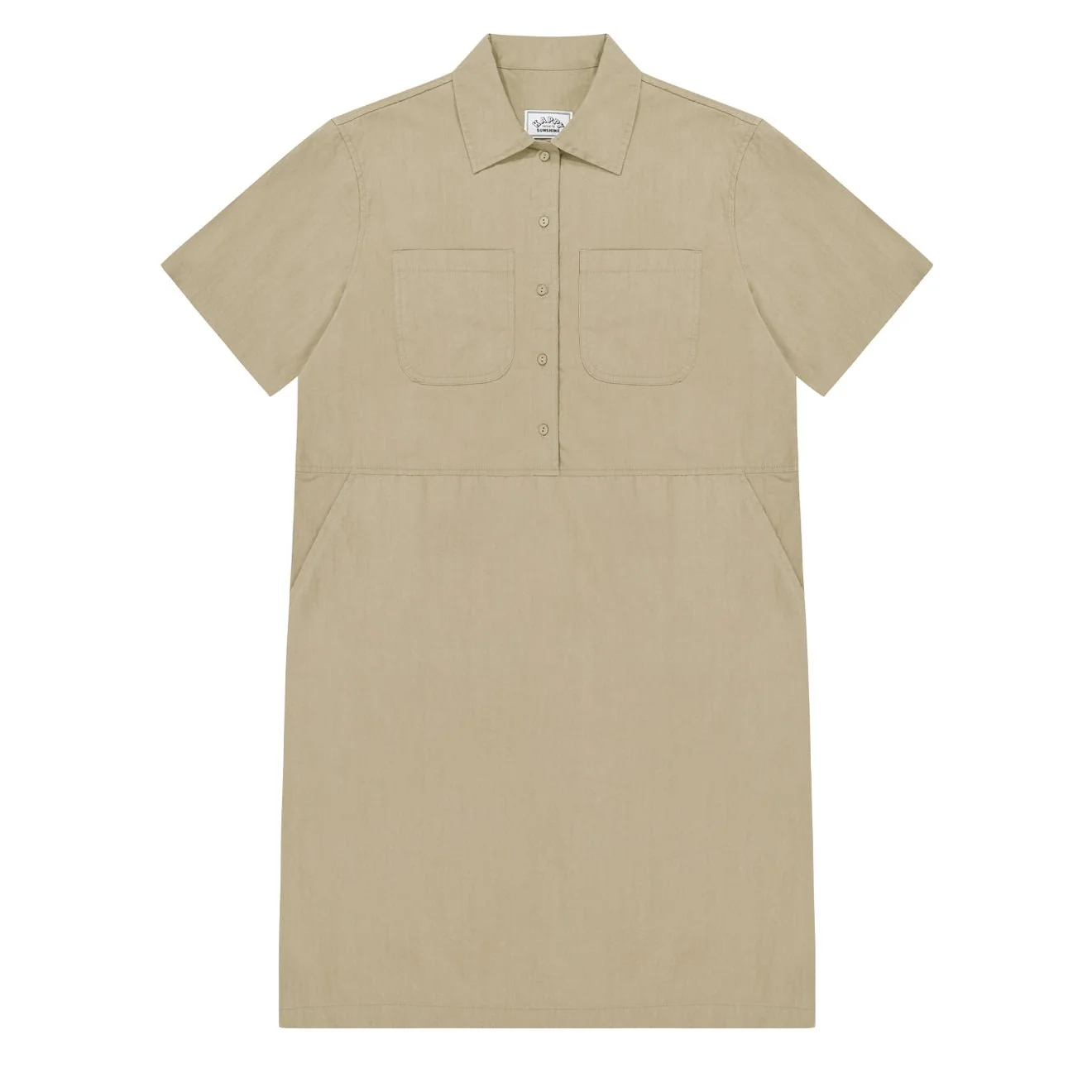 Kappy Womens Pocket Half Shirt Dress Beige
