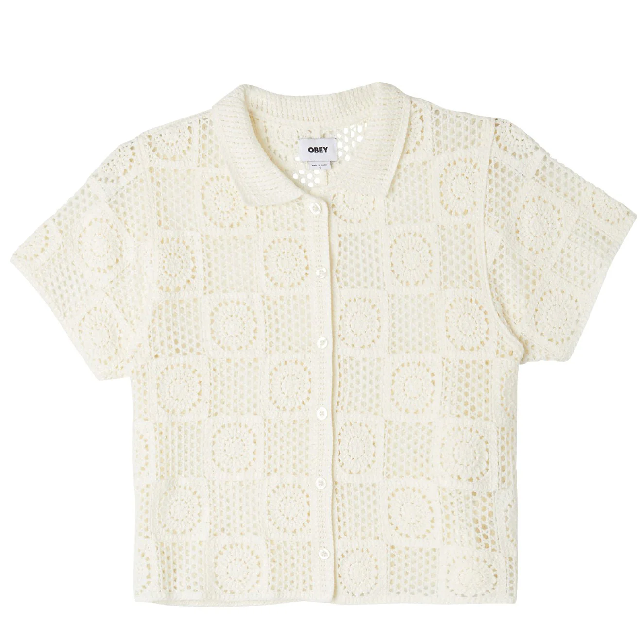 Obey Womens Agatha Crotchet Knit Sweater Unbleached