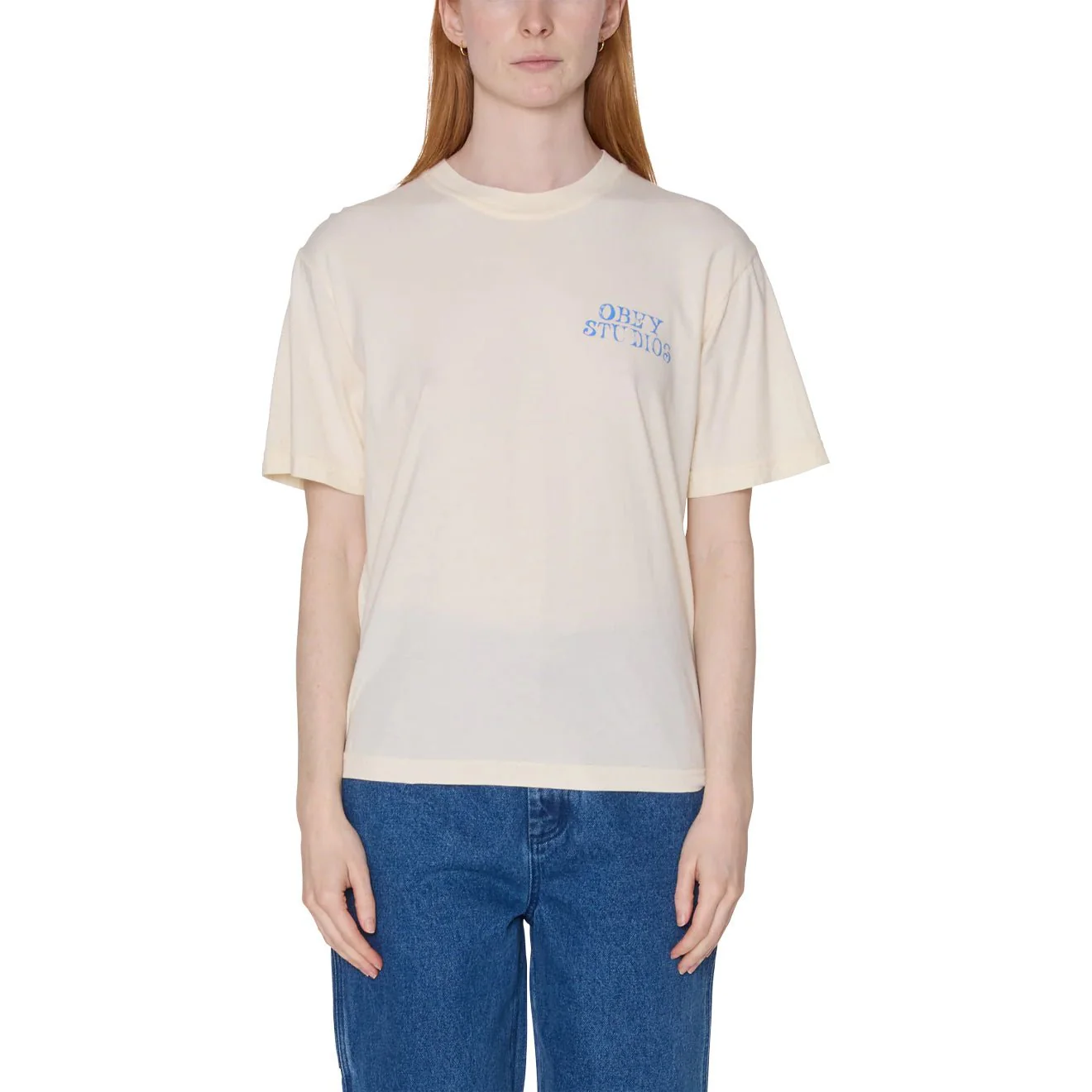 Obey Womens Obey Studio Stamp S/S T-Shirt Unbleached - Image 3