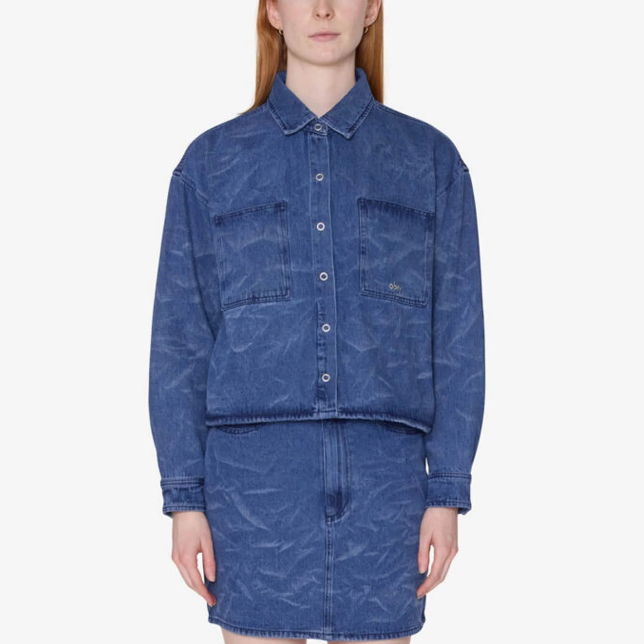 Obey Womens Trinity Wrinkle Denim Shirt Medium Stonewash Indigo Wrinkle - Image 3
