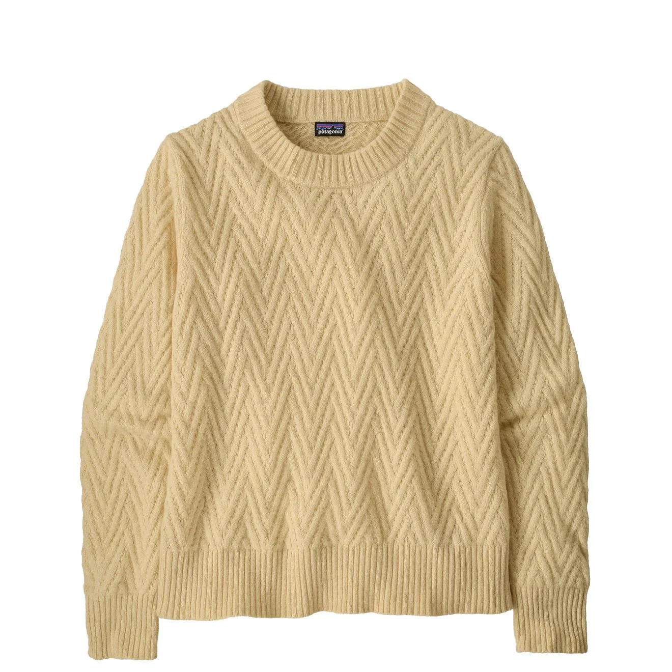Patagonia Womens Recycled Wool-Blend Crewneck Sweater Chevron Cable Dark Natural