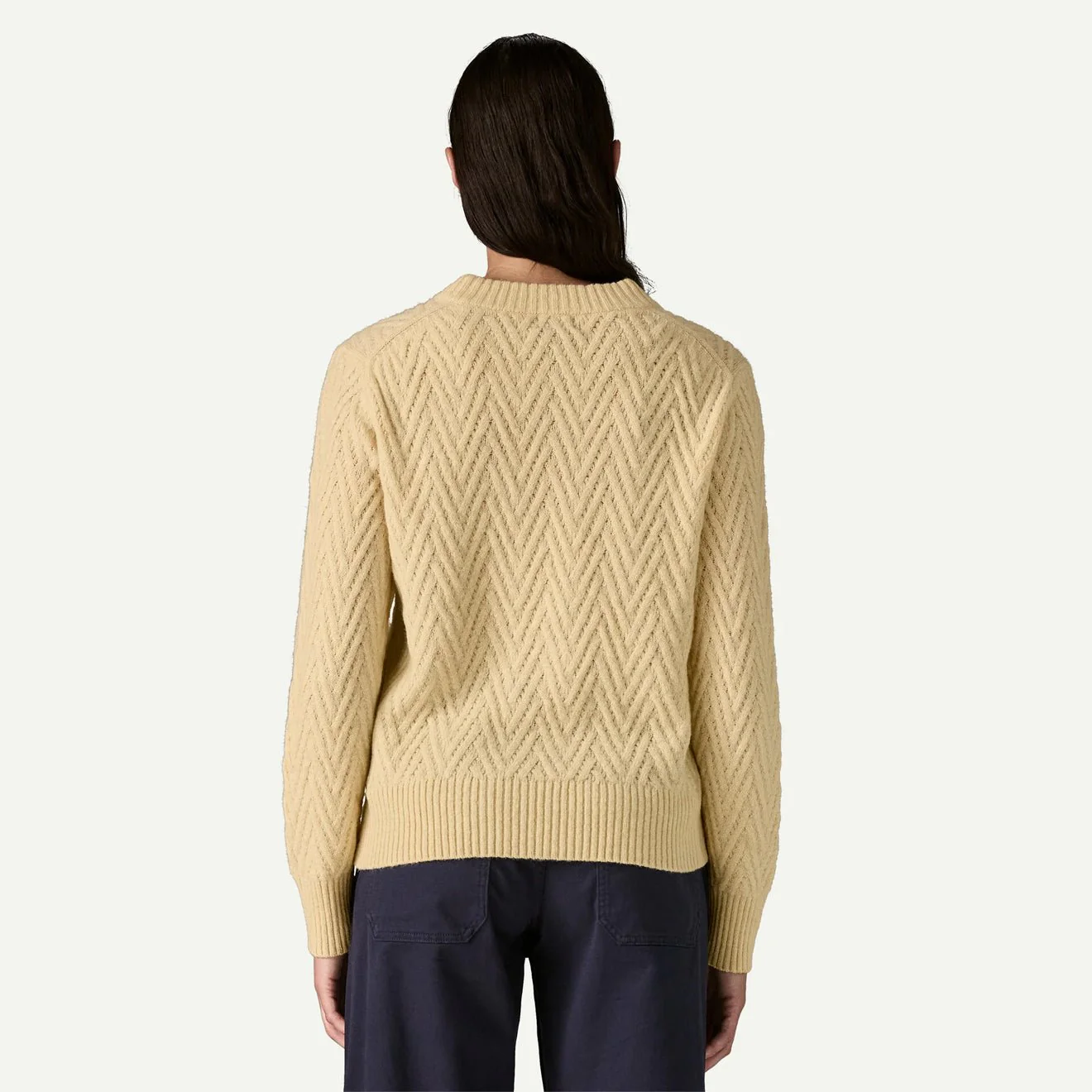 Patagonia Womens Recycled Wool-Blend Crewneck Sweater Chevron Cable Dark Natural - Image 2