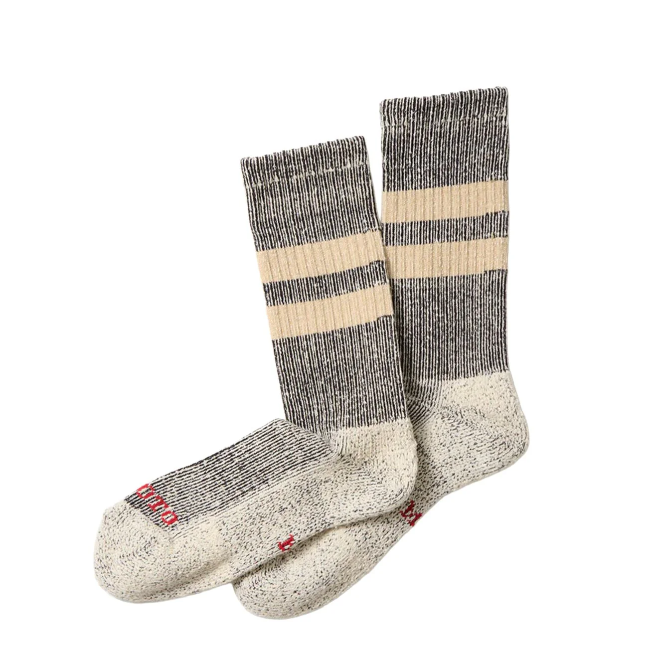 ROTOTO Pile Stripe Marl Socks Black / Beige