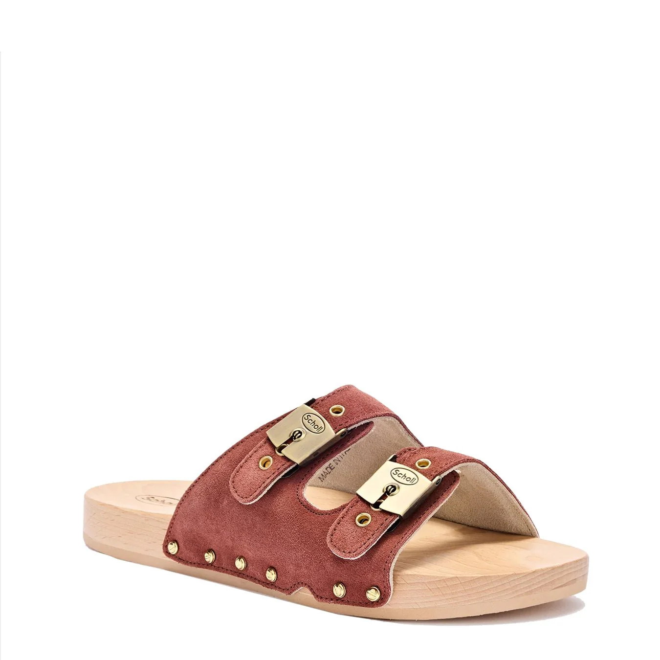 Scholl Womens Pescura Flat Flex 2 Straps Wood Sandals Brick Red - Image 2