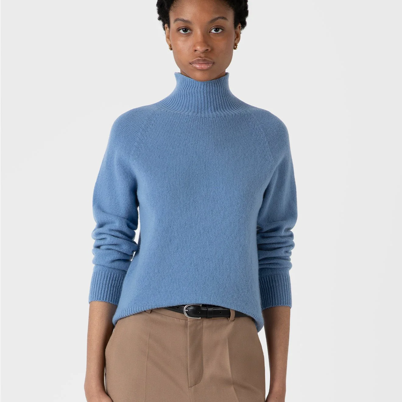 Sunspel Womens Funnel Neck Jumper Cornflower - Image 2