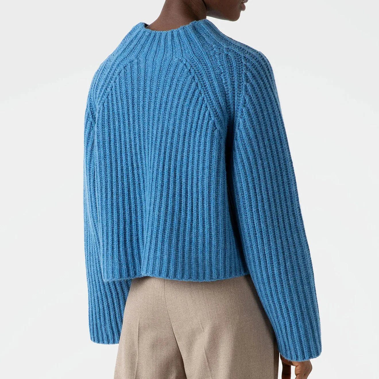 Sunspel Womens Lambswool Chunky Funnel Neck Jumper Blue Jean - Image 3