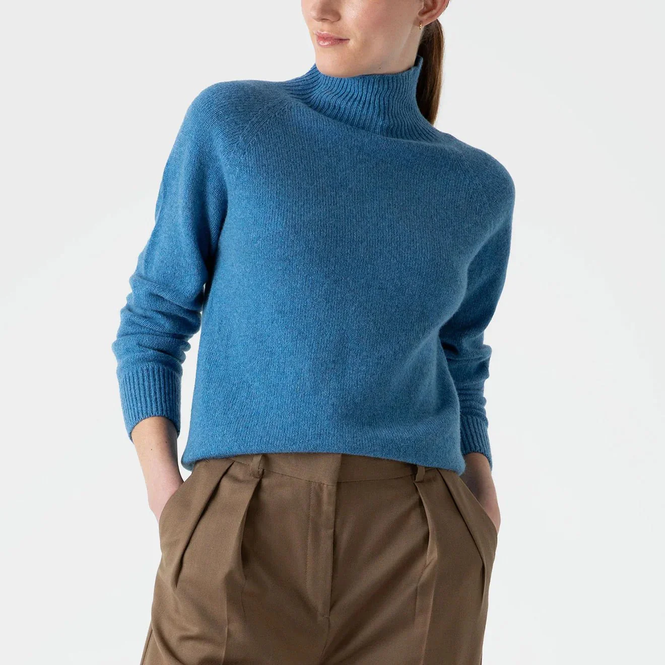 Sunspel Womens Lambswool Funnel Neck Jumper Blue Jean - Image 2