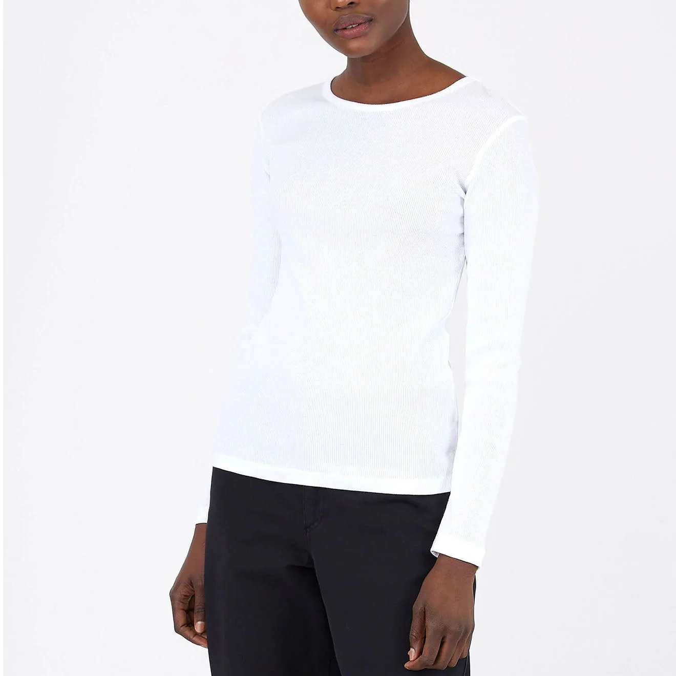 Sunspel Womens Ribbed Long Sleeve T-Shirt White - Image 2