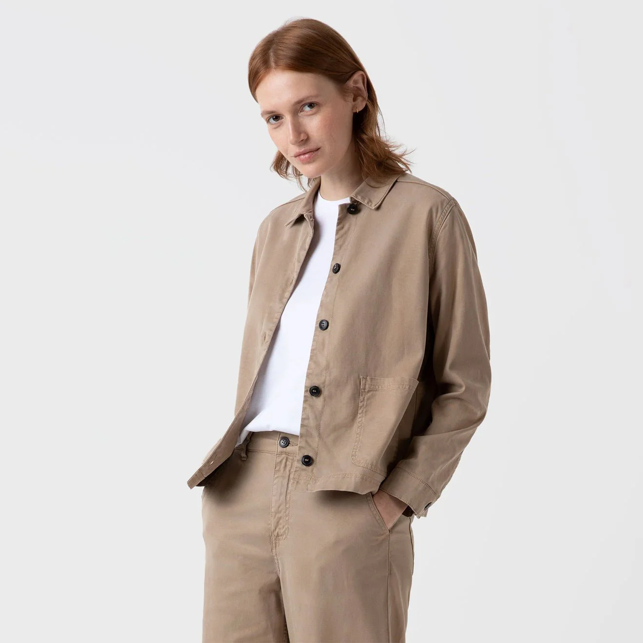 Sunspel Womens Twin Pocket Jacket Stone - Image 2